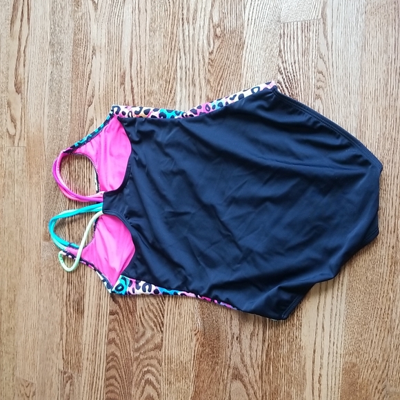(10-12) Xhilaration Cheetah Print One Piece Swimsuit Rainbow Leopard Neon - Picture 5 of 5